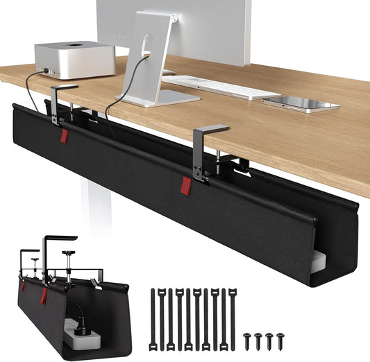 Univivi No Drill Under Desk Cable Management Tray, 48" Cord Organizer for Table, Clamp/Screw Mount Desk Cable Management, Premium Fabric Cable Management Tray for Office, Home (Extra Large)