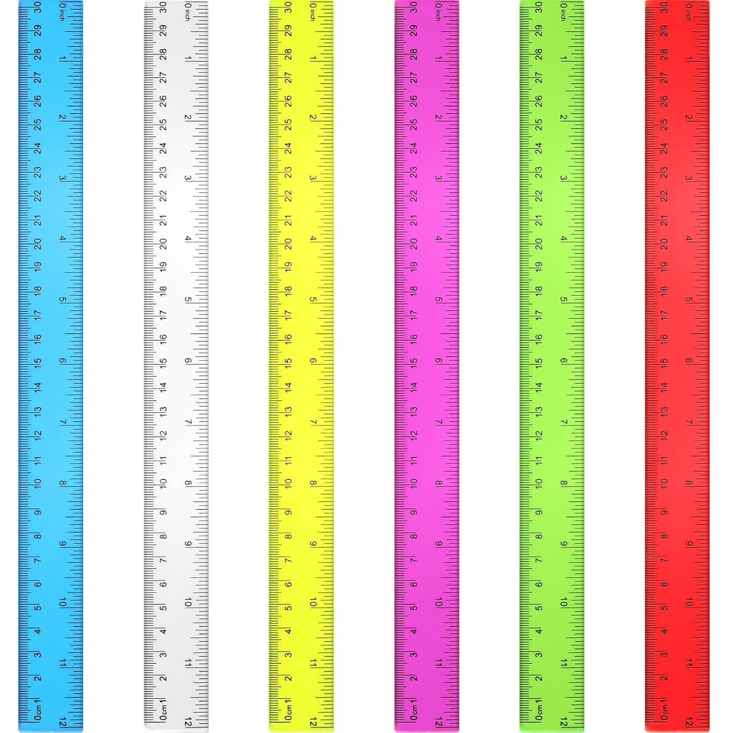 30 Pack Clear Ruler Plastic Rulers 12 Inch Transparent Assorted Color Kids Ruler Bulk for School with Centimeters Millimeter and Inches, Measuring Tools for Student School Office Home