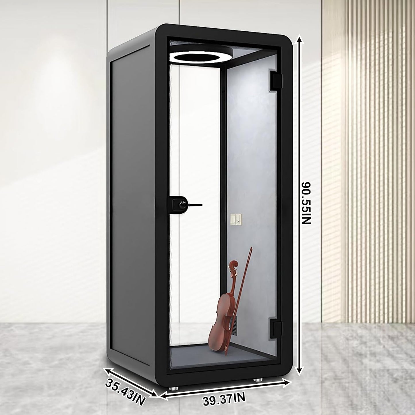 Office Sound Booth with Audio Privacy - Modern Soundproof Booth Includes Black Frame Design,Simple Soundproof Room with Light, Socket,Casters for Office,Telephone (39.37IN)