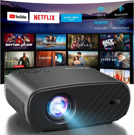 ELEPHAS Projector with WiFi & Bluetooth - 800 ANSI Lumens HD Home Theater, Officially Licensed Netflix/Prime Video/YouTube, Auto Keystone, HDMI/USB, iOS & Android Compatible