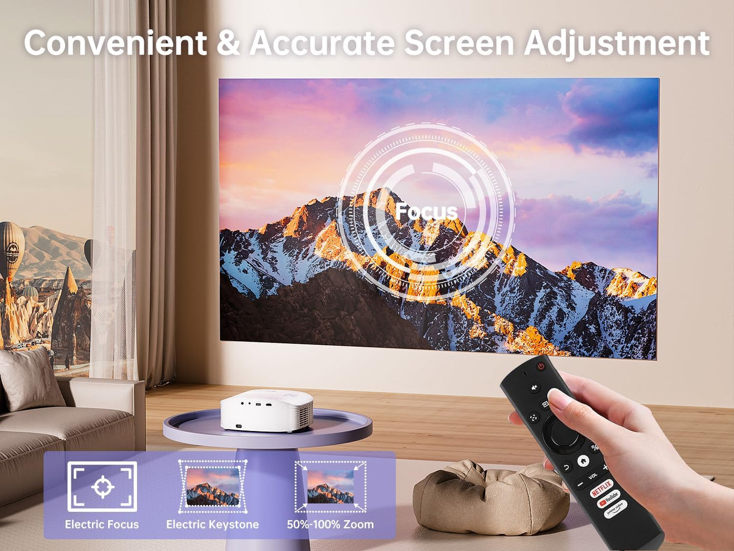 GooDee Smart 1080P Projector - Video Projector with WiFi and Bluetooth, Movie Outdoor Projector for Home Theater Dolby Audio Zoom Portable Projector TV Stick, Netflix/Amazn Prime Video Certified