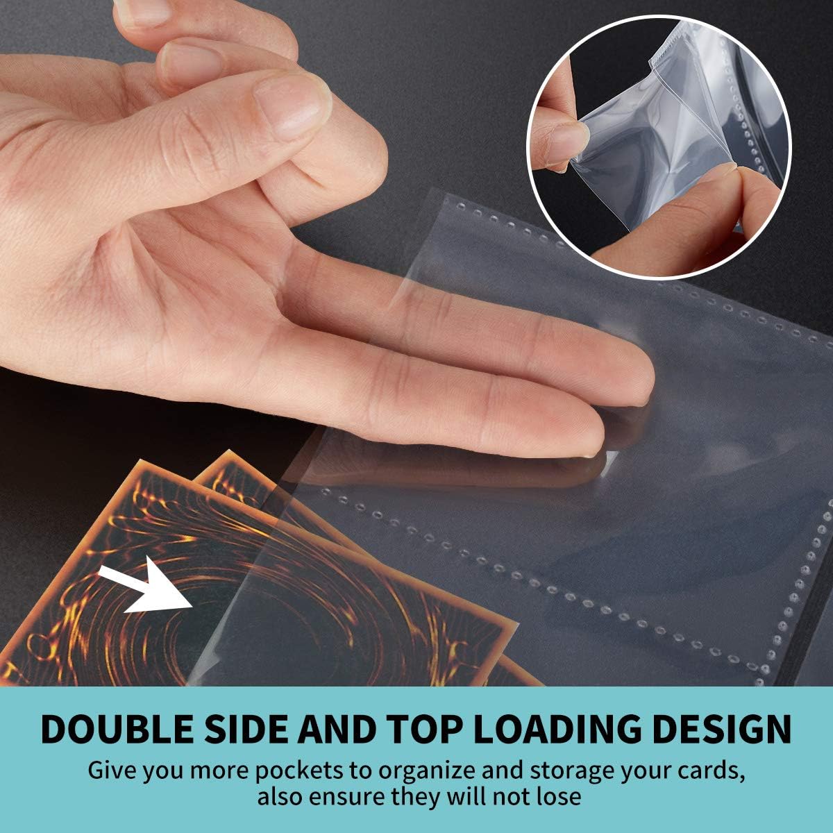 Trading Card Sleeves, JIQEZNL 1440 Pockets Premium Double Side Baseball Card Sleeves Pages for 3 Ring Binder, 9 Pocket Card Sheets Protectors for Standard Pokemon Cards, Sports, Yugioh, Business Cards