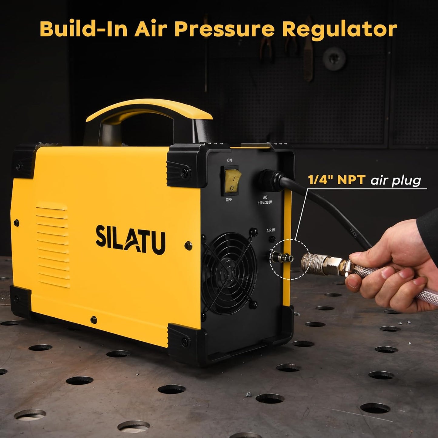 SILATU 65Amps Plasma Cutter, Large LED Display, Non-Touch Pilot Arc, Air Sensor Technology, 110/220V Dual Voltage IGBT Inverter Plasma Cutter Machine, 14mm Clean Cutting Thickness for Beginners DIY