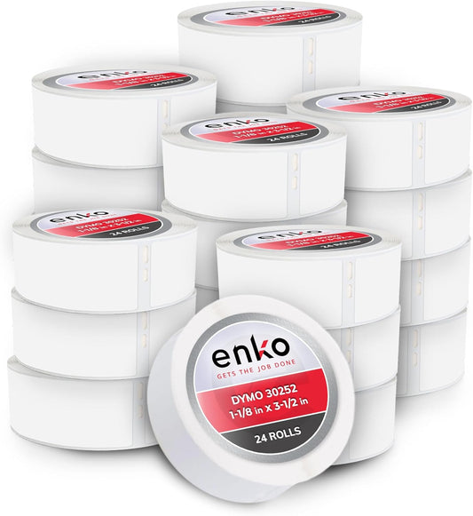 enKo Compatible for Dymo 30252 Labels (1-1/8" x 3-1/2") - Label for Dymo Labelwriter 450 Turbo Printer and 4XL - Blank White Direct Thermal Address, Shipping & Barcode Labels (24 Rolls | 8,400 Labels)