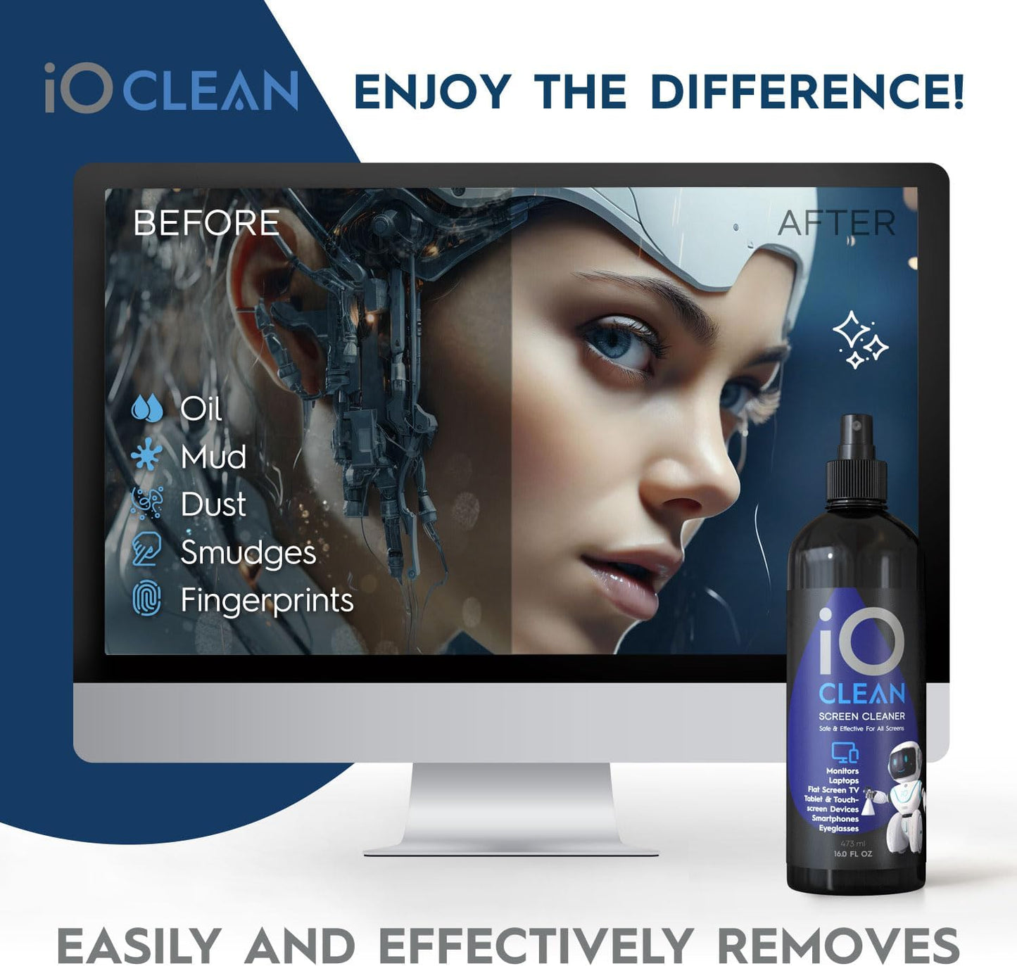 Screen Cleaner Spray (16oz - 473ml) – Best Large Cleaning Kit for LCD LED OLED TV, Smartphone, iPad, Laptop, Touchscreen, Computer Monitor, Electronic Devices, 3 Microfiber Cloths and 2 Nozzles