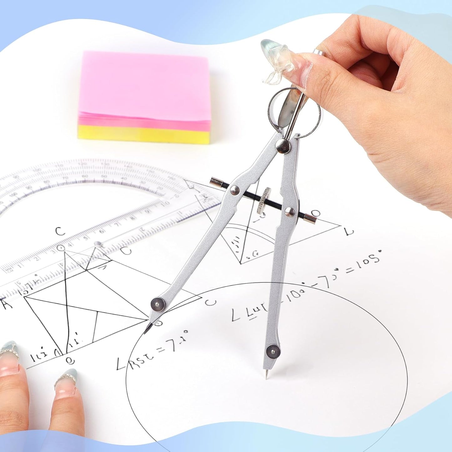 Compass and Protractor Set, Professional Drawing Compass Tool, Metal Compass with Extra Refills, Compass for Geometry and 6 Inch Math Protractors 180 Degree (Purple)