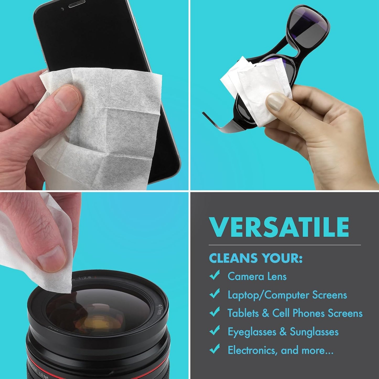 Premoistened Lens and Glass Cleaning Wipes - Portable Travel Cleaner for Glasses, Camera, Cell Phone, Smartphone, and Tablet - Disposable, Quick Drying, Streak Free - Bulk Pack of 5000