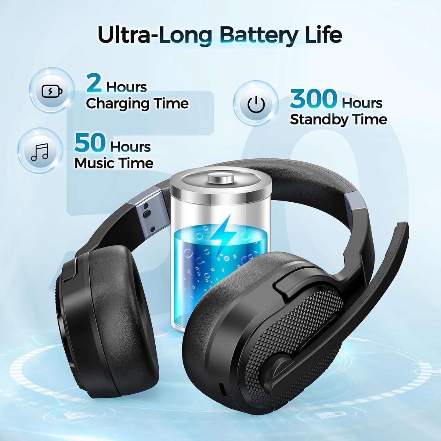 Trucker Bluetooth Headset with Dongle, Wireless Headsets with Noise Cancelling Microphone, 50+Hrs HD Talktime Bluetooth Headphones with Detachable Earpad/Single+Dual Mode for Office/Driving