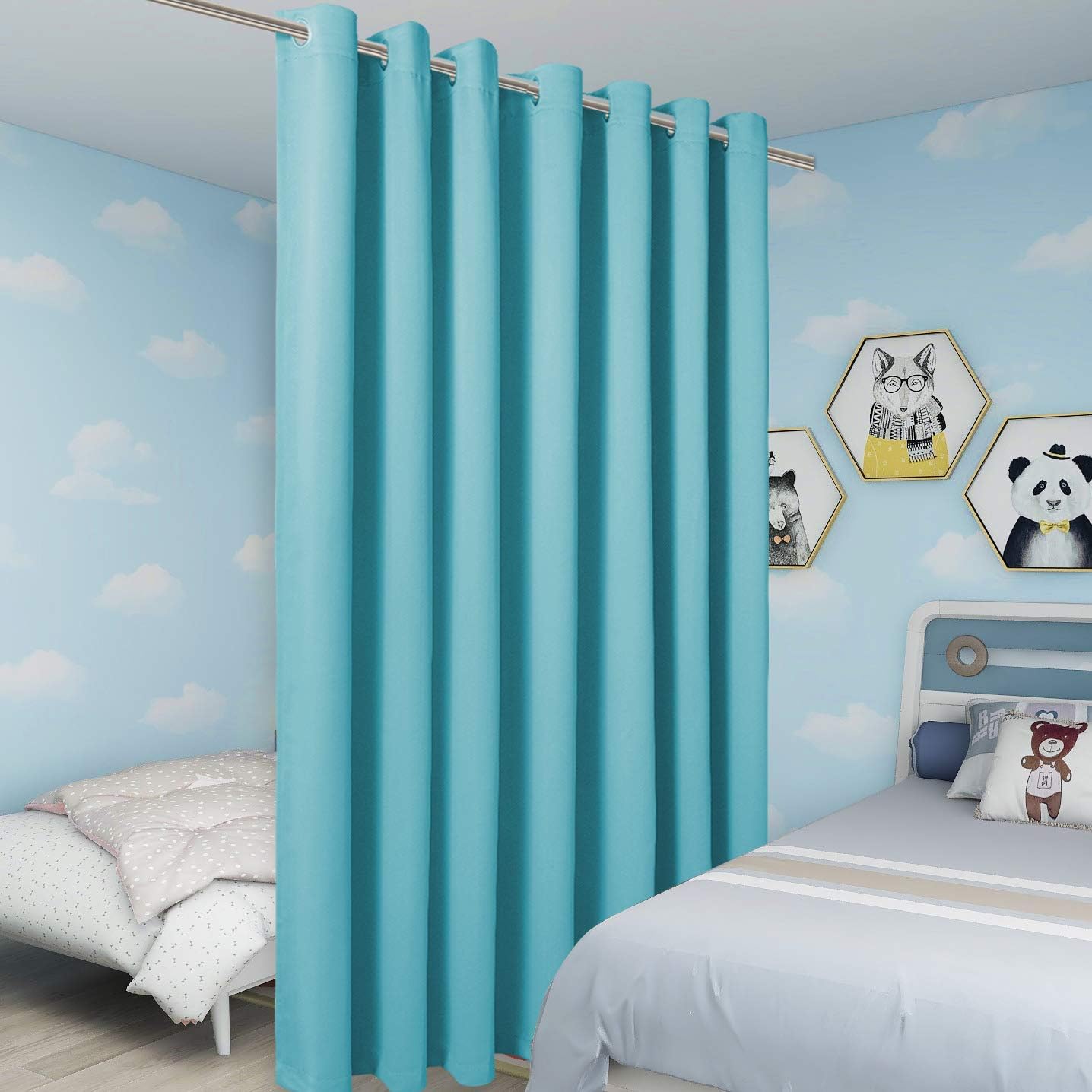 BONZER Extra Wide Room Divider Curtain Total Privacy Wall Noise Reducing Blackout Curtains for Apartment, Studio, 96L x 120W Inch (8L x 10W ft), 1 Panel, Teal