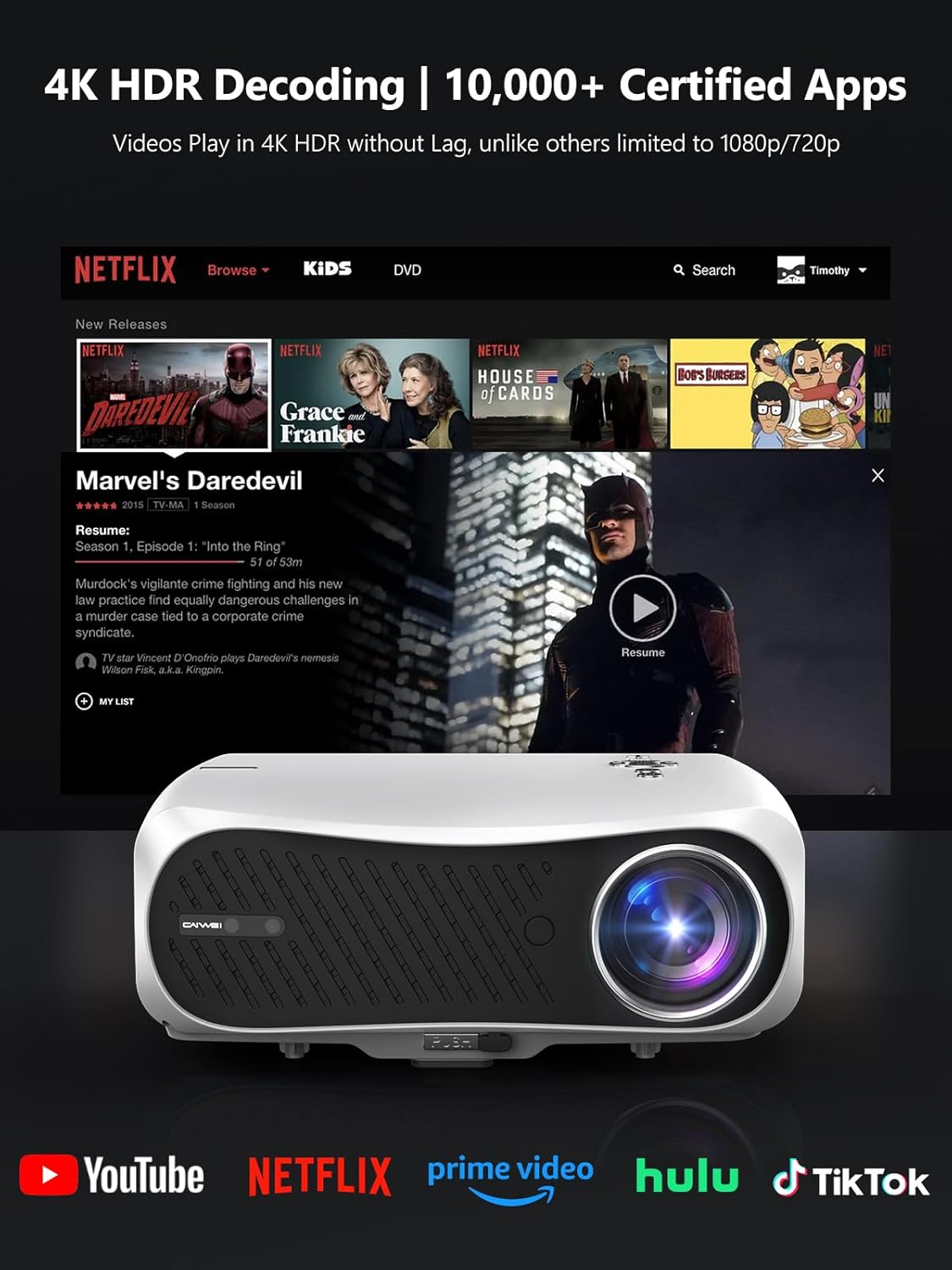 Smart Projector 4K Home Theater, 2025 Android TV Proyector with Netflix Licensed WiFi 6 Bluetooth 5.4 Dolby, Wireless LED Movie Gaming 4K Projectors Auto Focus HDR10+ HDMI ARC 1700ANSI Voice Control