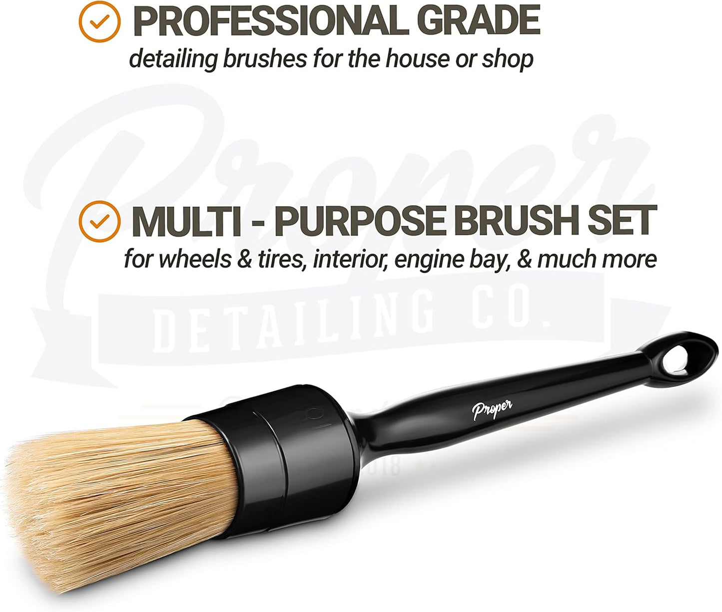 Premium Car Detailing Brush Set - Professional 3 Pack Kit Detail Brushes with Soft Boars Hair Bristles for Auto Interior & Exterior - for Cleaning Leather Seats, Air Vents, Wheels & Emblems