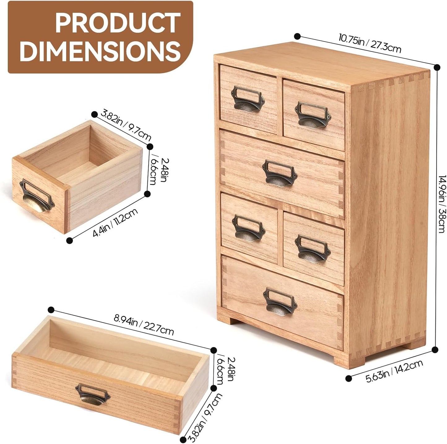 KIRIGEN Wooden Storage Cabinet Organizer Desktop Storage Drawers for Home Office Supplies Natural(4D6CG-NA)