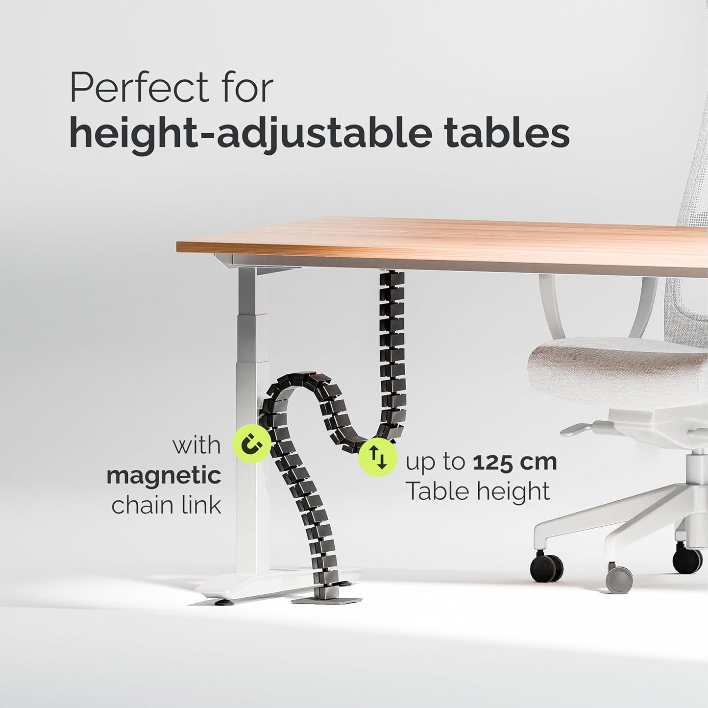 VALU Cable Management Spine – 49 Inch Cable Organizer for Standing & Fixed Desks – Sturdy & Flexible with Magnetic Link – Cord Management System Under Desk with Steel Base & Non-Slip Pads