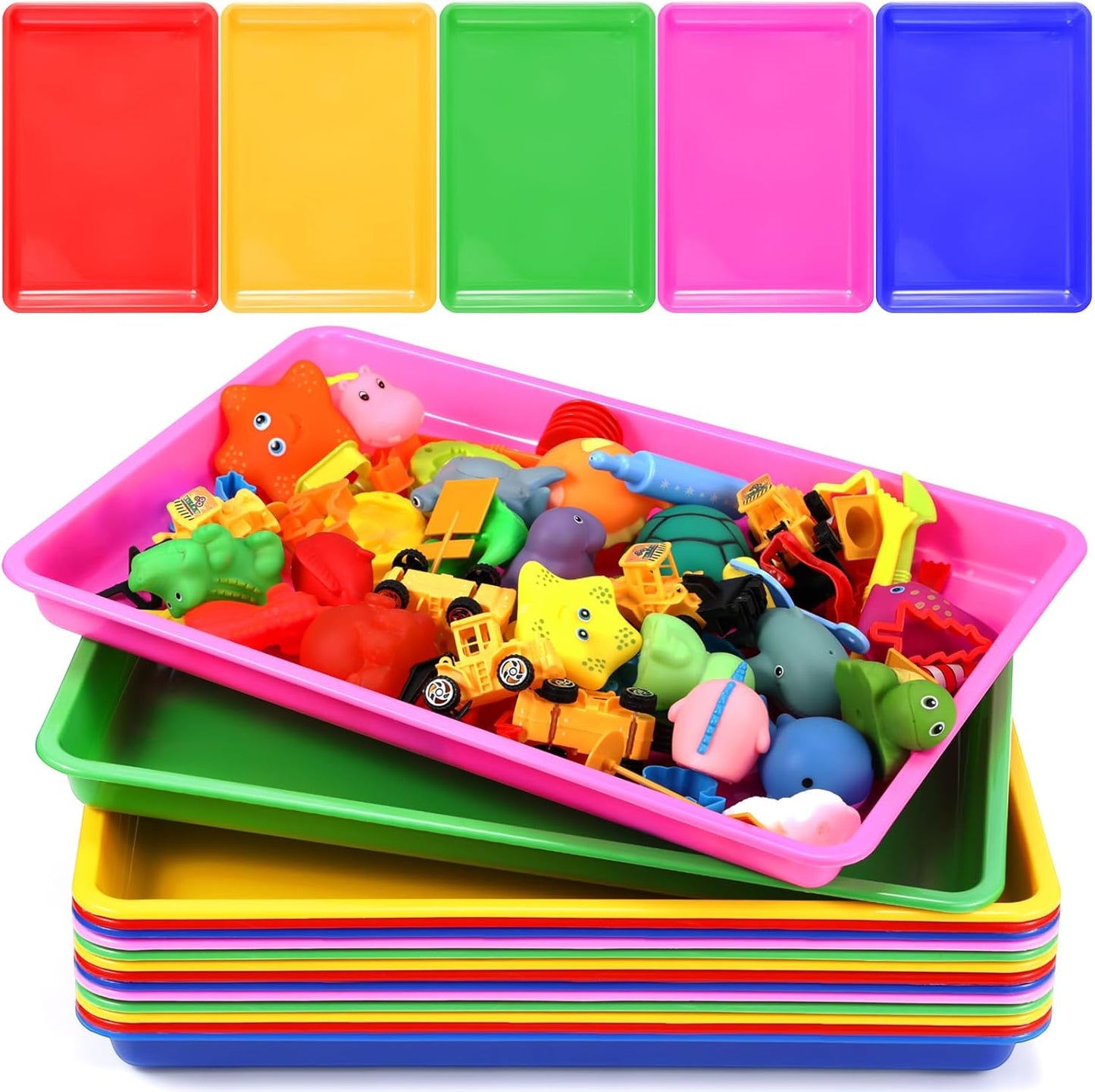 Maitys 15 Pcs Flat Plastic Trays 16.1 x 11.8'' Sensory Storage Paper Tray Stackable Classroom Bins for Office Home Organizer Crafts Supplies(Bright Color)