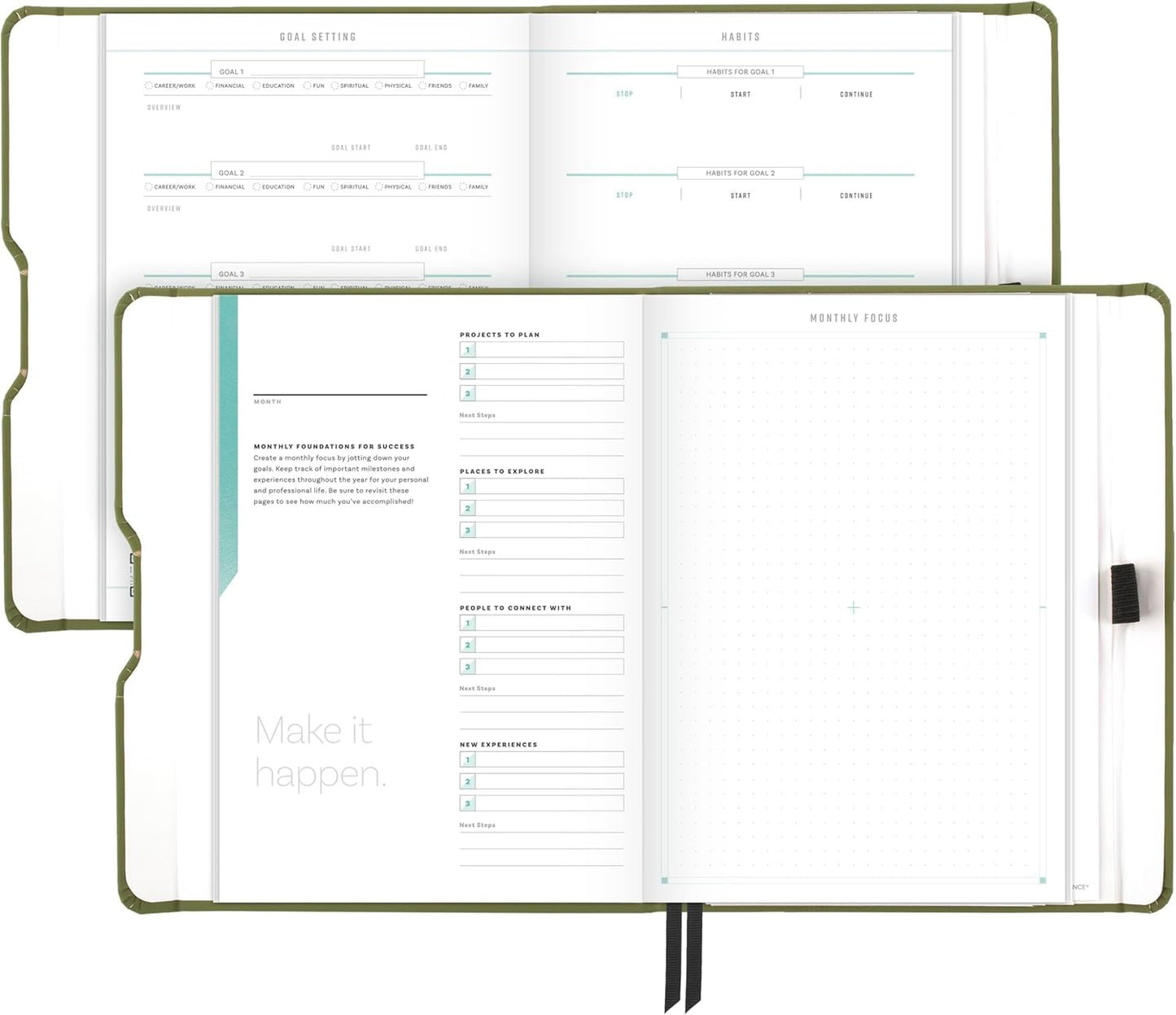 AT-A-GLANCE Foundation Goal Setting Planner, Undated Weekly & Monthly Journal, Track Progress, Create Habits, 5-3/4" x 8-1/4", Green (FD2-200-60)