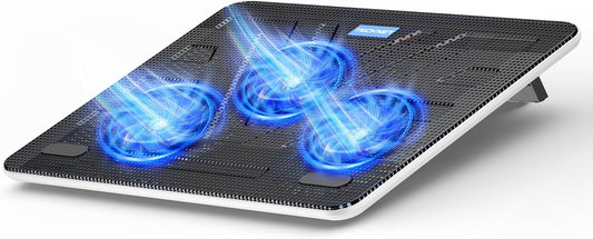 TECKNET Laptop Cooling Pad, Portable Slim Quiet USB Powered Laptop Notebook Cooler Cooling Pad Stand Chill Mat with 3 Blue LED Fans, Fits 12-17 Inches (White)