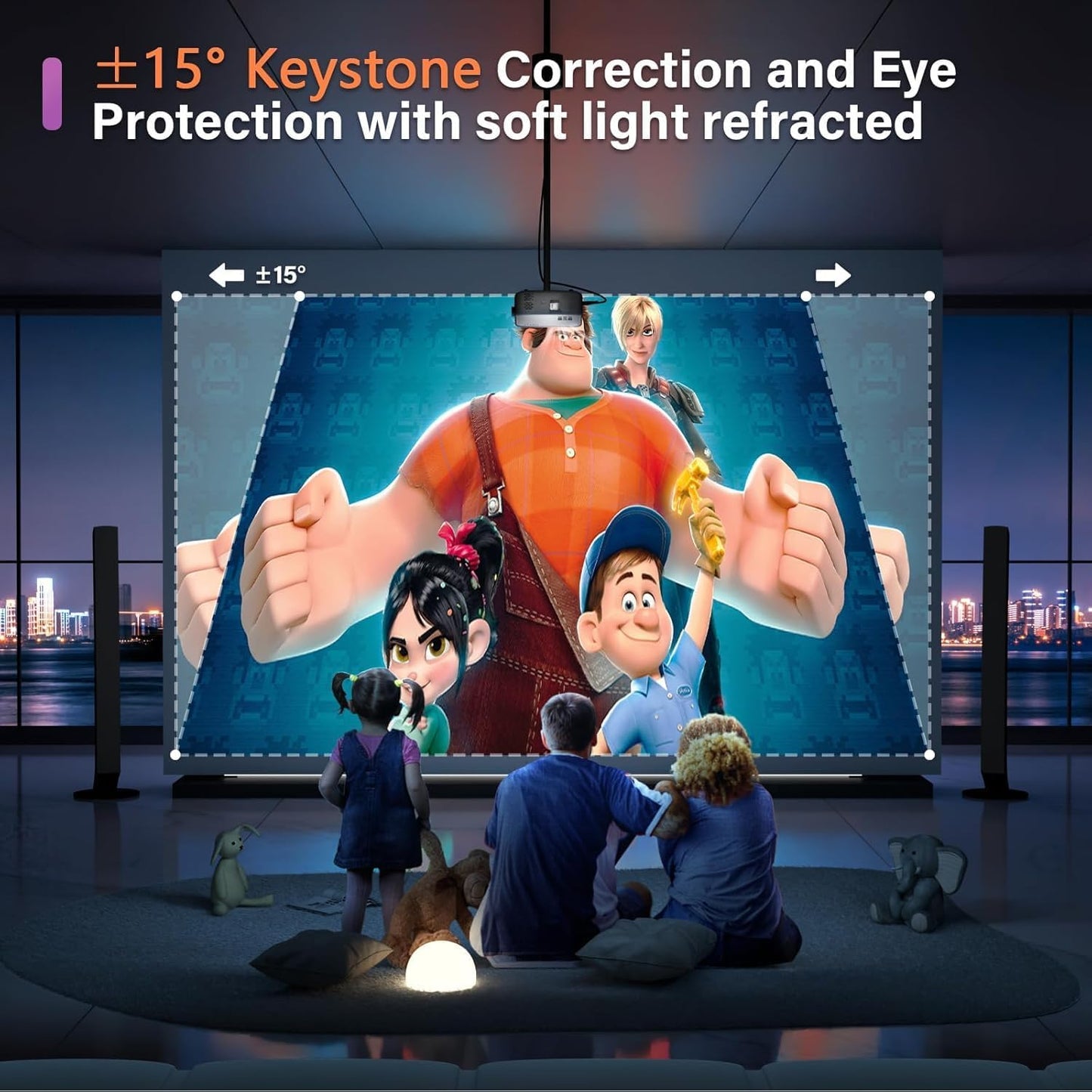 Mini Projector, VOPLLS 1080P Full HD WiFi Bluetooth Portable Projector, Outdoor Home Theater Movie Video Projector, 50% Zoom, Compatible with HDMl, USB, AV, Smartphone (15000L)