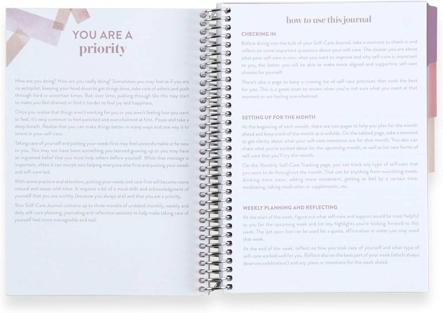 Erin Condren A5 Spiral Bound Self Care Journal Metallic Blooms. Daily Self-Care Reflection Pages. Weekly, Monthly & Quarterly Reflection. Monthly Tracker Pages. 3 Tabs. Sticker Sheet Included