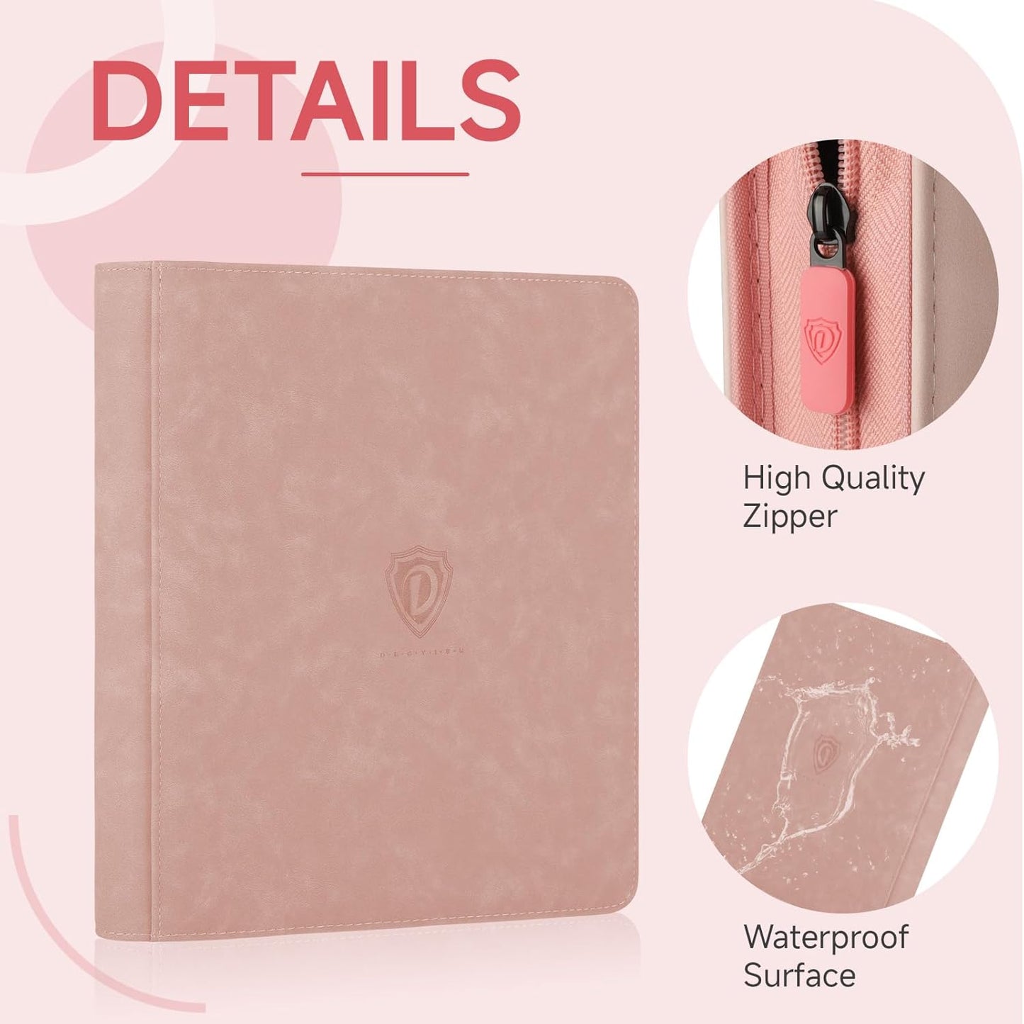 Trading Card Binder with Zip,12 Pockets Card Binder,720 Double Sided Pocket Card Collection Binder,Card Album Card Folder for MTG,TCG,Sports Cards,Game Cards,Pink