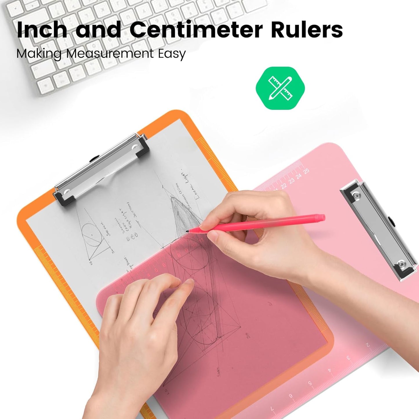 Bulk Clipboards Set of 12, 8.5x11 Plastic Colored Clear Clip Board with Ruler, Suitable for Classroom, Students, Kid, Size 9" x 12.5" with Low Profile Clip, Office & School Supply