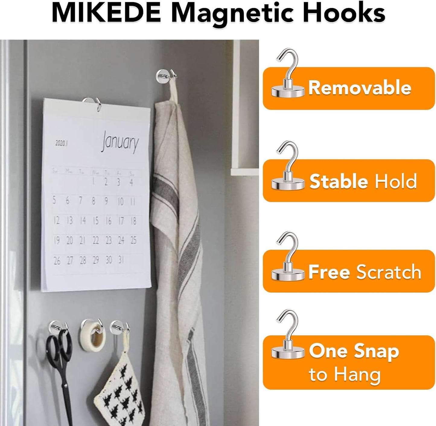 MIKEDE Magnetic Hooks Heavy Duty, 110Lbs+ Super Strong Magnet Hooks for Cruise, 4 Pack Neodymium Earth Magnets with Hook for Hanging, Magnetic Metal Hanger for Toolbox, Storage