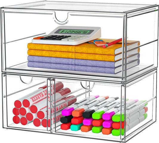 Makeup Organizer with 3 Drawers, Acrylic Organizer, Desk Organizers and Accessories, Dustproof Storage Drawers for Office Art Craft Supplies