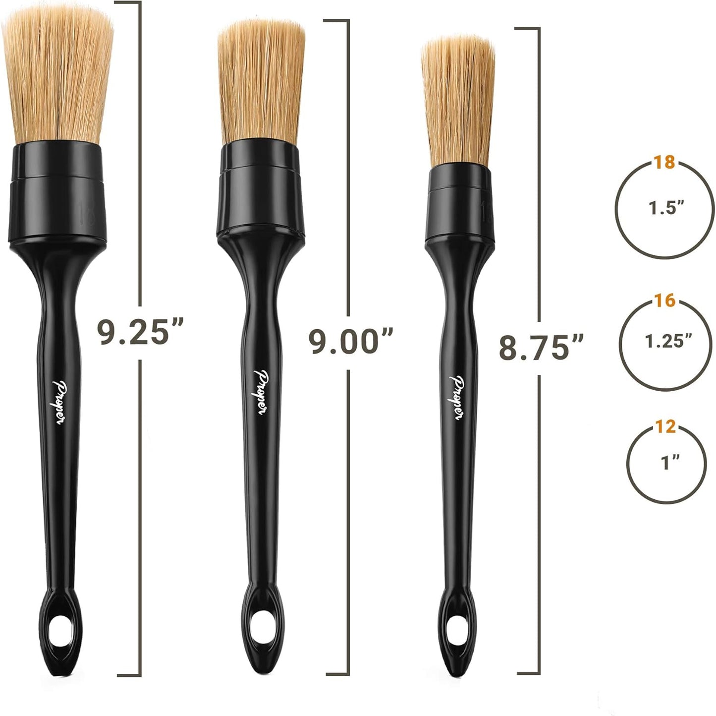 Premium Car Detailing Brush Set - Professional 3 Pack Kit Detail Brushes with Soft Boars Hair Bristles for Auto Interior & Exterior - for Cleaning Leather Seats, Air Vents, Wheels & Emblems