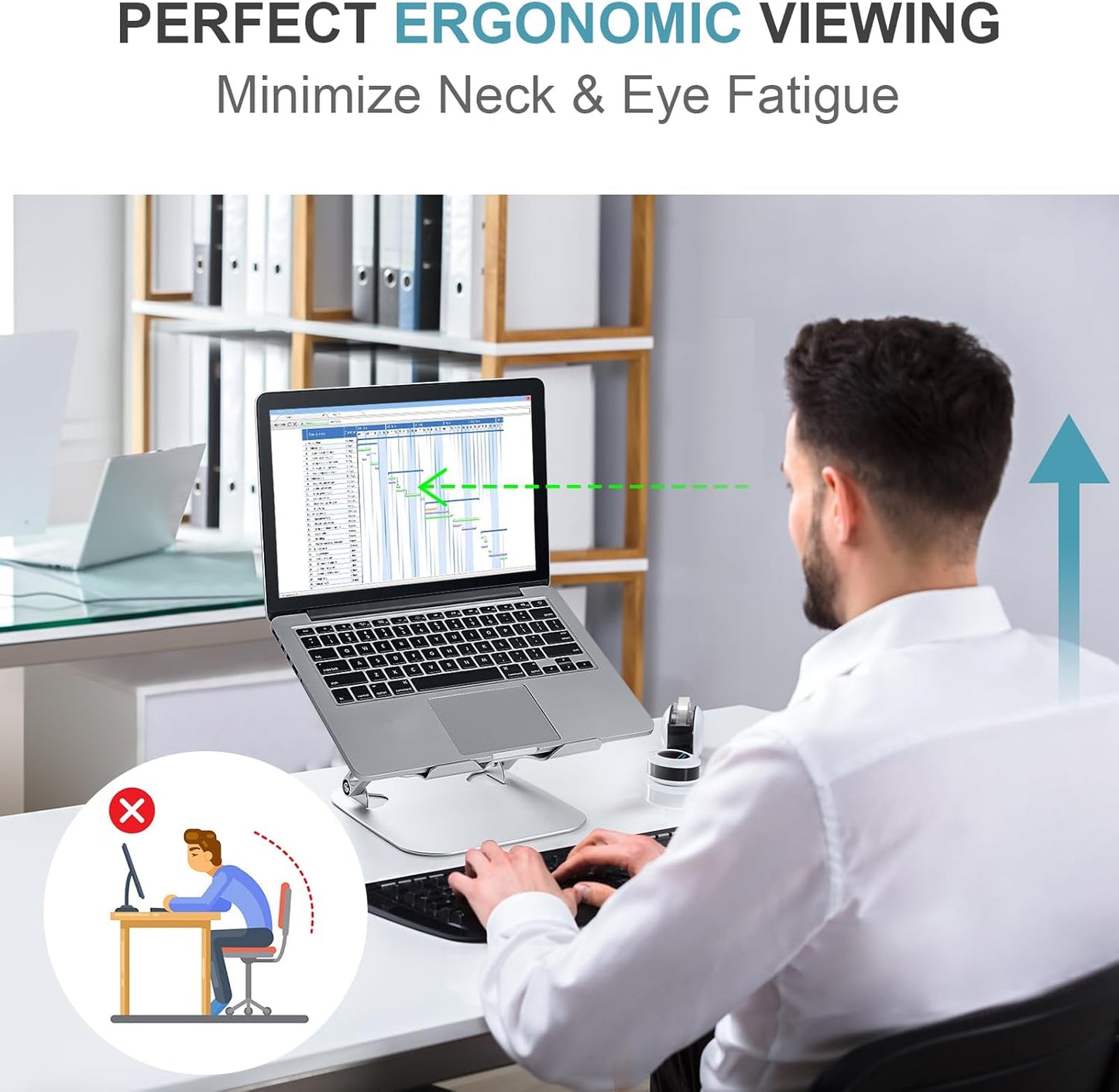 SHUWEI Laptop Cooling Stand with 3 Speed Fan, Adjustable Height & Angle, Carbon Steel Framework, Ultra-Quiet & Super Sturdy for up to 16”Laptop - Silver