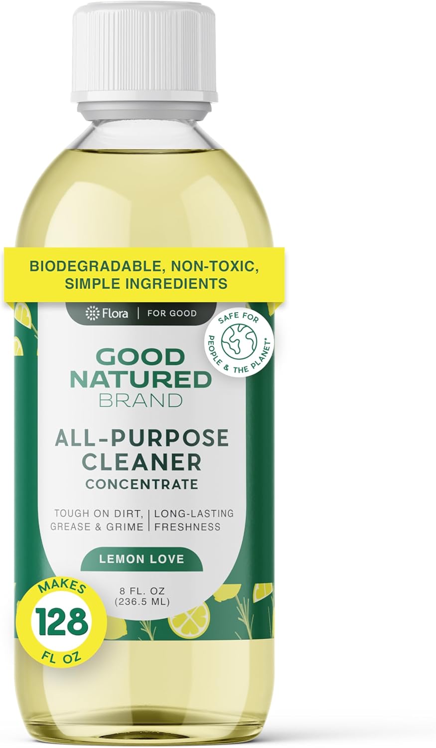 Good Natured Brand All-Purpose Cleaner Concentrate | Multi-Surface Cleaner | Natural Lemon Essential Oil | Multipurpose Cleaner Concentrate All Surfaces | Lemon Love | 8oz makes 128oz