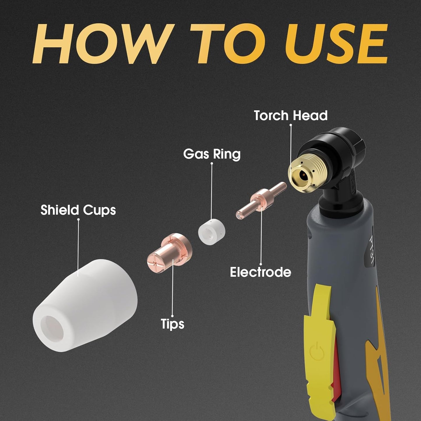 TOOLIOM 60Pcs Plasma Cutter Torch Consumables PT31 Accessories Electrode Tips Nozzles Cups Kit Fit CUT40 CUT50 with Plasma Cutting Torch PT31 LG40