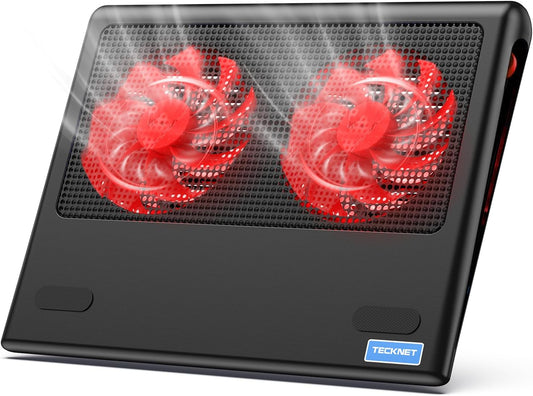 TECKNET Laptop Cooling Pad, 12"-15.6" Laptop Cooler, Gaming Laptop Cooling Stand, Wind Speed Adjustable, 2 USB Powered Laptop Fan Cooling Pad for Laptop Within 16 Inch (Red)