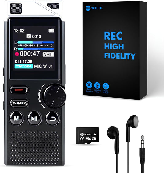264GB Digital Voice Recorder,Professional Voice Activated Recorder for Lectures Meetings,18000 Hours voice recorder with playback,recording device, MP3 Player, Password Protection,audio recorder,Black