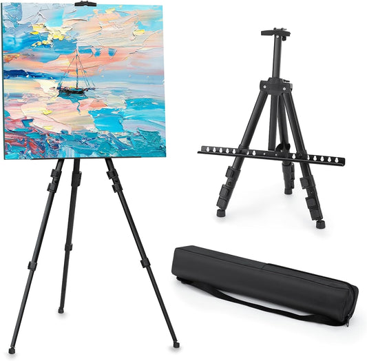 2PCS Art Painting Easel Stand, Adjustable Metal Large Easel for Painting, Canvas Heights from 17 to 66 Inch, Standing Easel for Painting, Wedding Sign, Tabletop or Floor, Black
