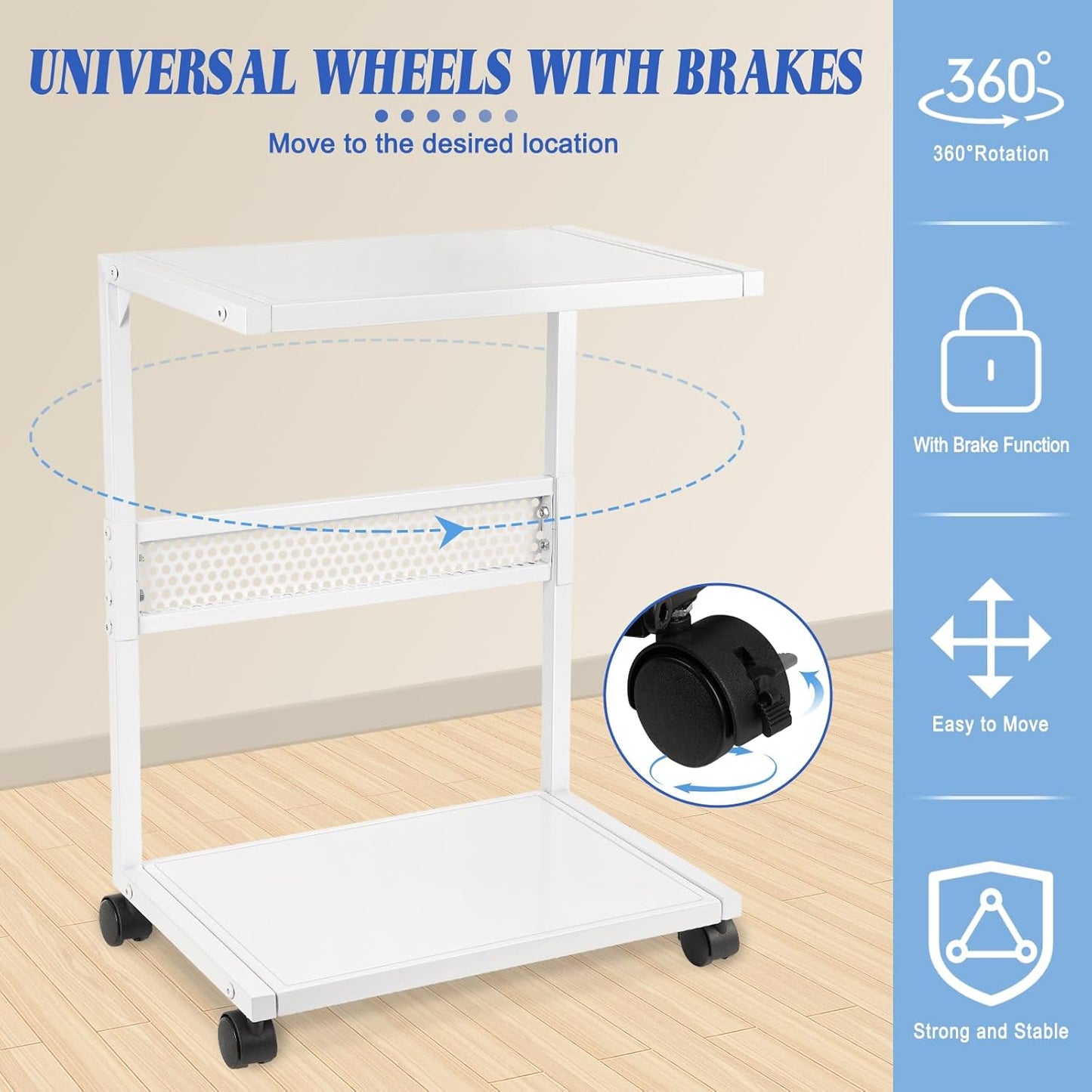 Liitrton PC Tower Stand 2-Tier CPU Stand with Locking Caster Wheels for Office & Home - Iron-White