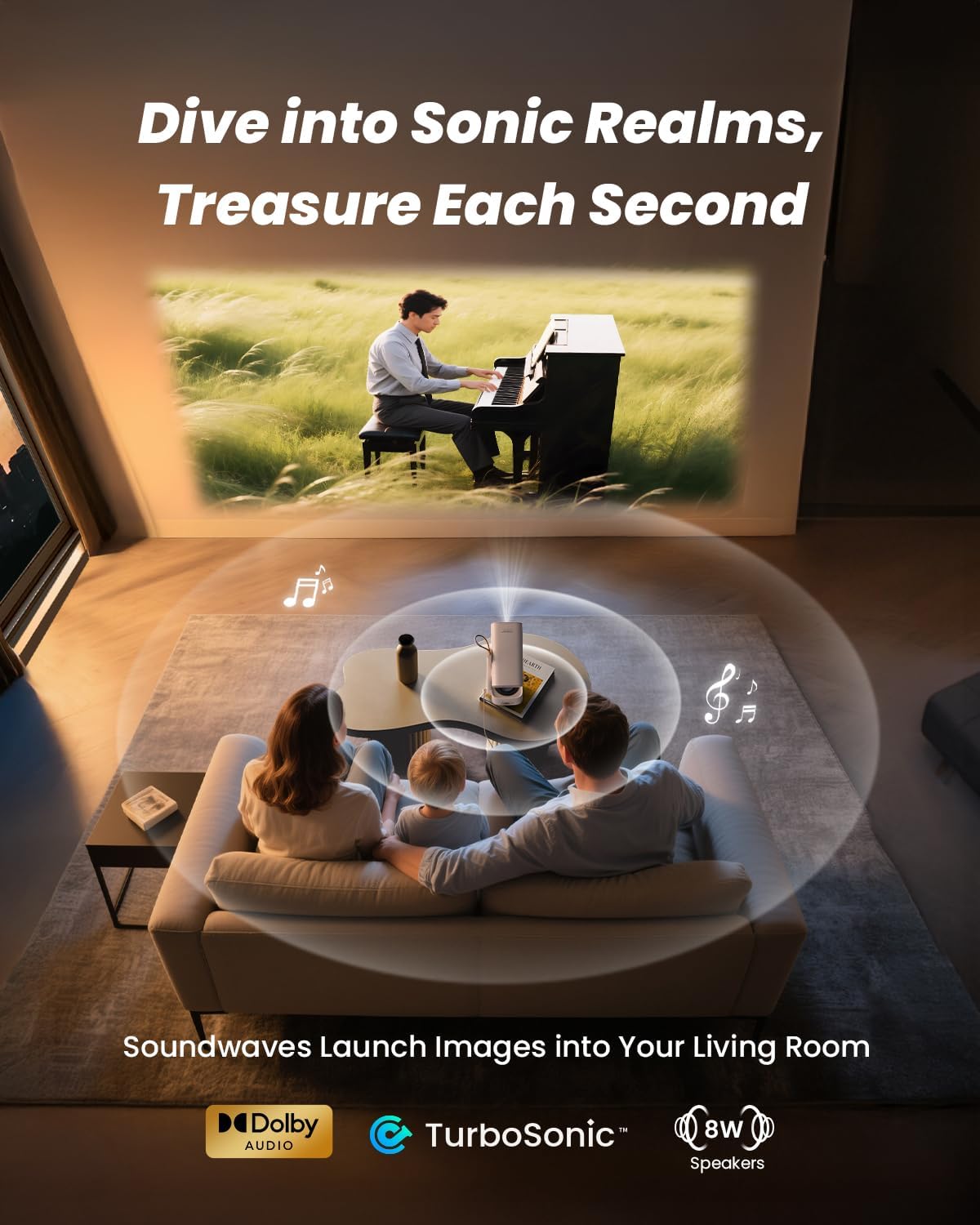 Yaber T1 Pro Mini Projector with WiFi and Bluetooth, Dolby Audio & Turbo Sonic Bass, Auto Focus & Keystone, Native 1080 FHD with HDR10, Portable Projector for Outdoor Indoor Use