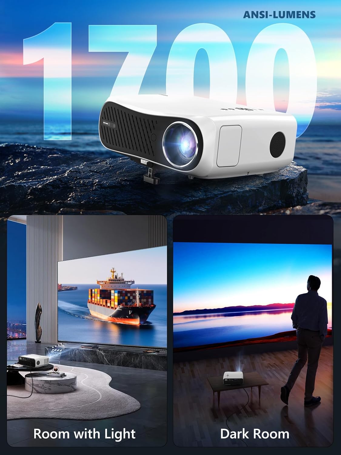Smart Projector 4K Home Theater, 2025 Android TV Proyector with Netflix Licensed WiFi 6 Bluetooth 5.4 Dolby, Wireless LED Movie Gaming 4K Projectors Auto Focus HDR10+ HDMI ARC 1700ANSI Voice Control
