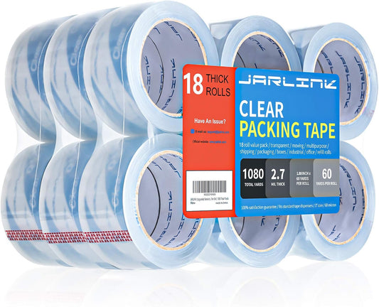 JARLINK Clearer Packing Tape 18 Rolls, Heavy Duty Packaging Tape for Shipping Packaging Moving Sealing, 2.7mil Thick, 1.88 inches Wide, 60 Yards Per Roll, 1080 Total Yards