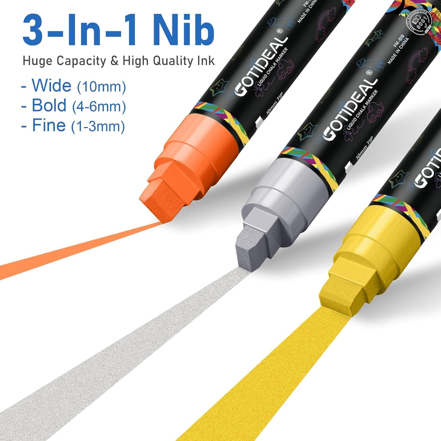 GOTIDEAL Window Markers for Glass Washable,Jumbo Chalk Markers for Blackboard,Car Marker for Auto,Chalkboard,Glass,Mirror,Calendar,School Painting,18 Colors Car Paint Pens with Metallic Colors(10mm)