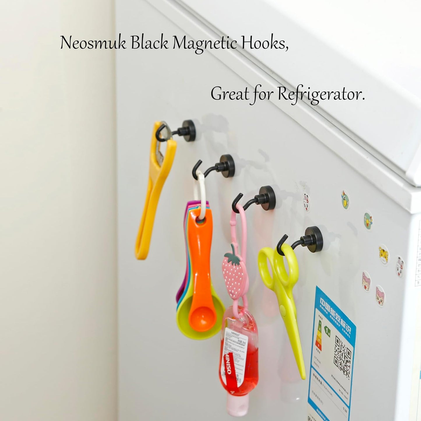 Neosmuk Magnetic Hooks, Heavy Duty Earth Magnets with Hook for Refrigerator, Extra Strong Cruise Hook for Hanging, Magnetic Hanger for Cabins, Grill (Black, 4 Pack)