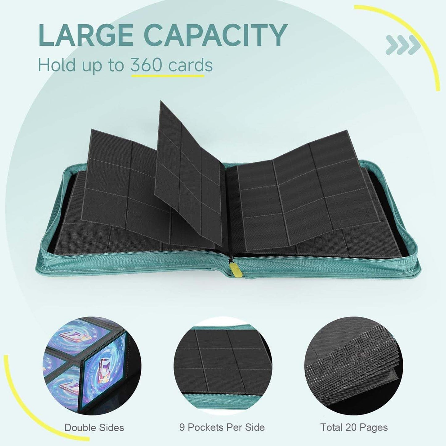 9 Pocket Card Binder,360 Pockets Trading Card Binder,Double Sided Pocket Collection Binder,Card Folder for MTG,TCG,Game Cards,Sport Cards,Green