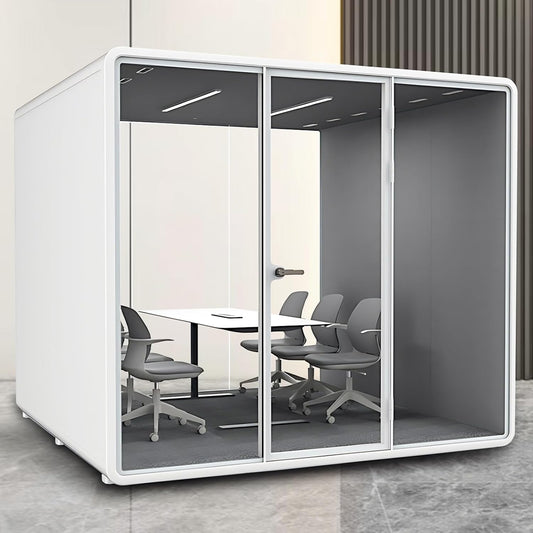 Office Sound Booth with Audio Privacy - Portable Soundproof Booth Includes White Frame with Curved Corners,Soundproof Room with Light,Fans, Magnetic Door Lock for Meeting Room (102.36IN)