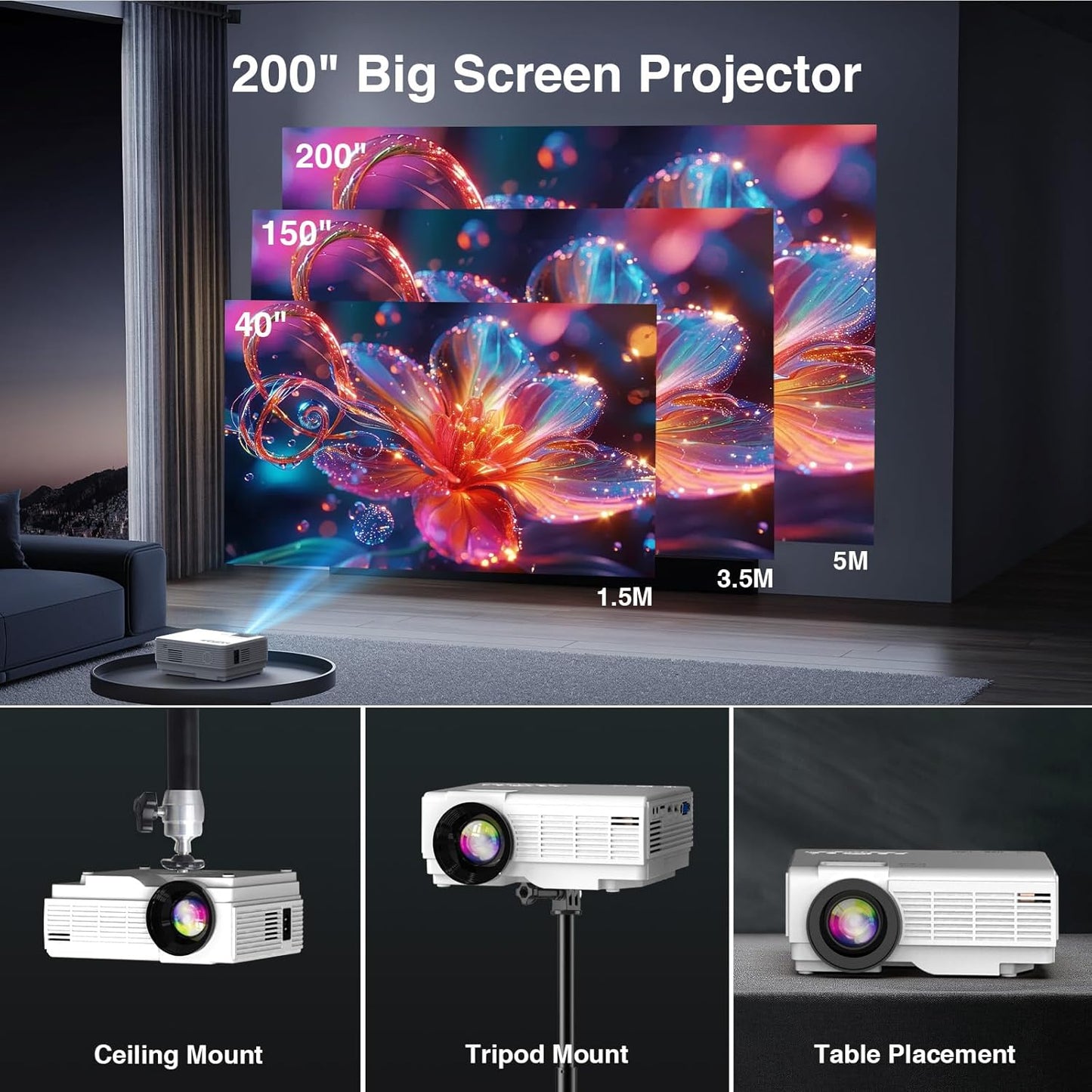 【Netflix-Officially-Licensed】PANSEBA Smart Mini Projector with 1080P HD, 5G WiFi & 2 Way Bluetooth, Portable Outdoor Movie Projector for Phone/Laptop/Games
