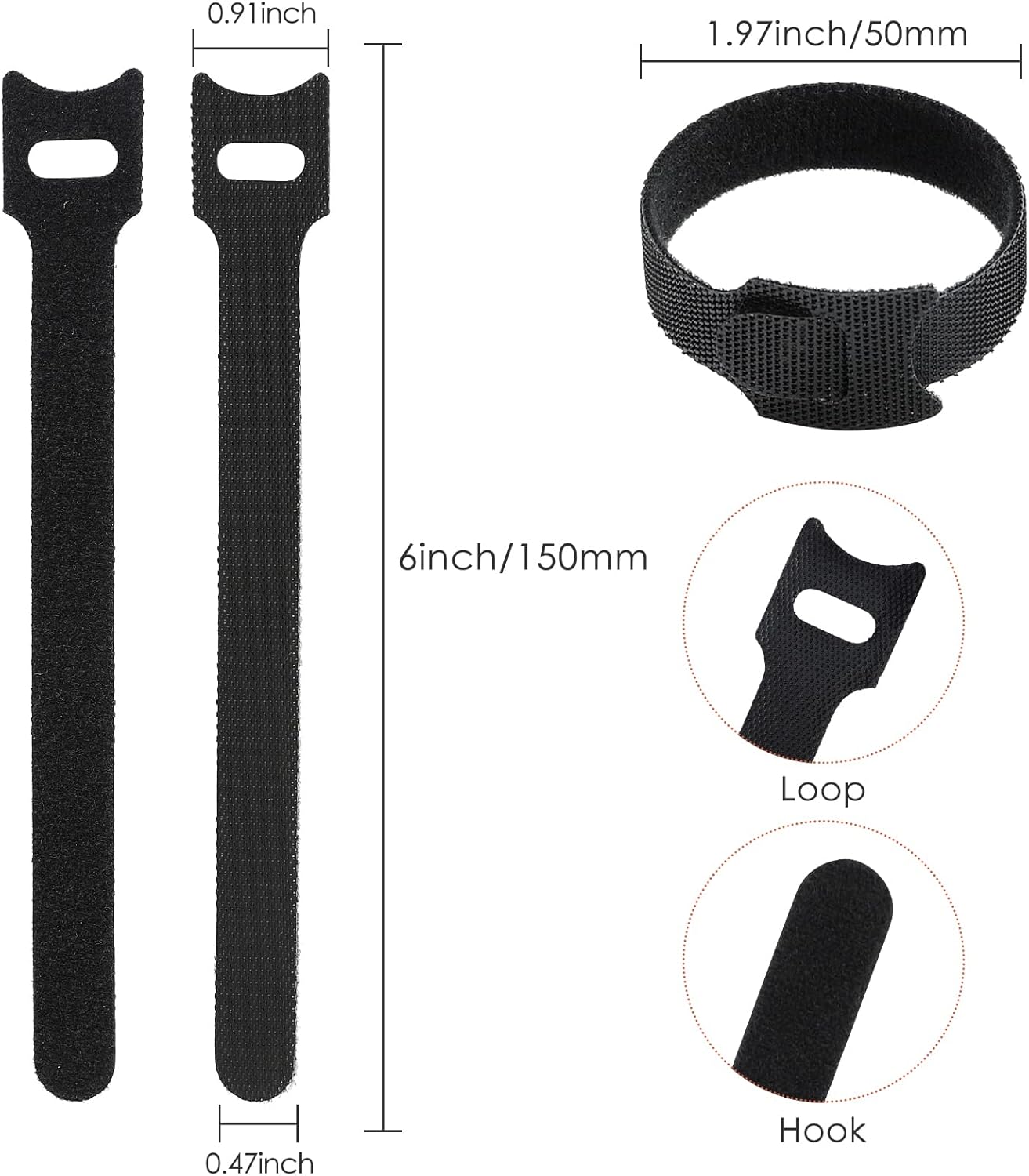 120PCS 6 Inch Reusable Cable Ties Wire Ties Cord Organizer Cable Organizer Adjustable Management Black