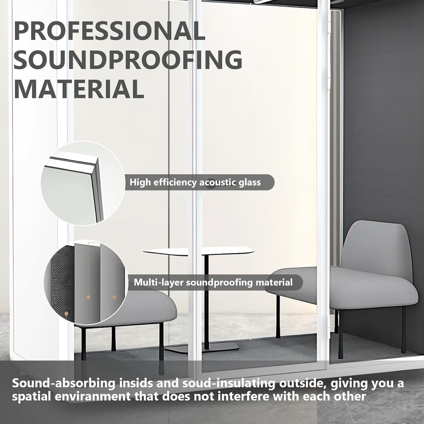 Office Sound Booth with Audio Privacy - Portable Soundproof Booth Includes White Frame with Curved Corners,Soundproof Room with Light,Fans, Magnetic Door Lock for Negotiation Room (90.55IN)