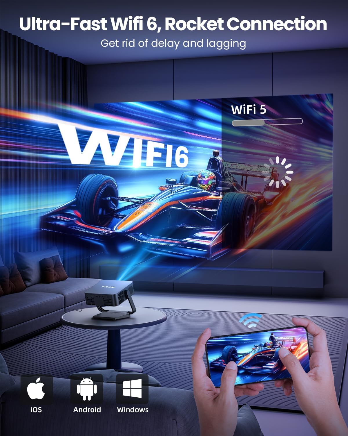 [Netflix-Officially-Licensed] FUDONI 4K Smart Projector with WiFi 6 & Bluetooth, Auto Keystone/Electric Focus, Zoom Correction, HDMI/USB/iOS/Android Compatible, Portable Proyector for Home & Outdoor