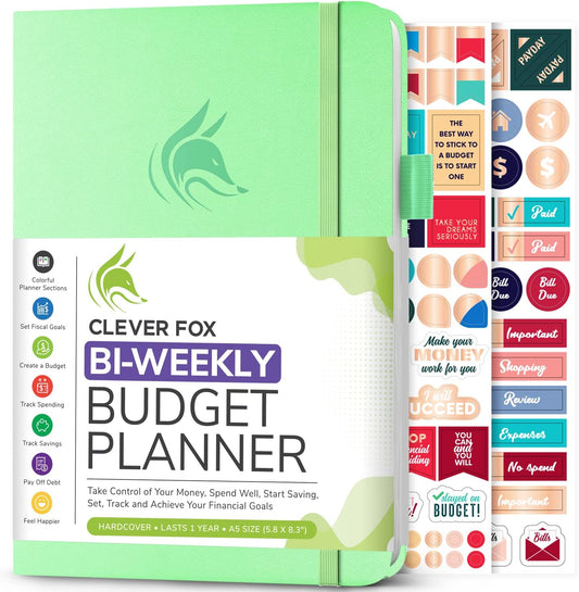 Clever Fox Bi Weekly Budget Planner – Undated Financial Organizer Book – Expense Tracker, Budgeting & Bill Notebook, A5 (Mint Green)