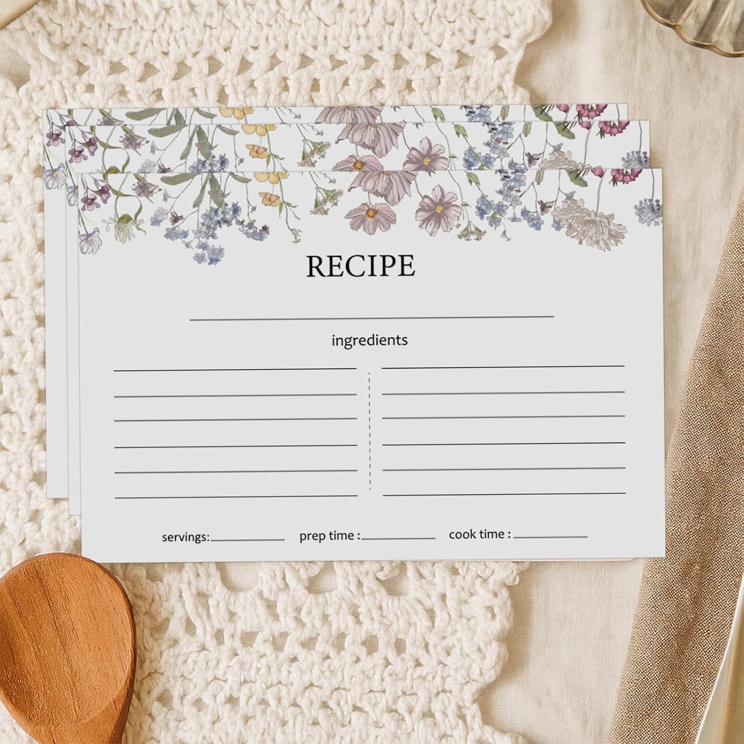 50 Pieces 4x6 Recipe Cards for Wildflower Bridal Shower Weeding Housewarming Kitchen Christmas Gifts White Lined Index Cards Blank Cardstock Paper Double Sided Menu Cards