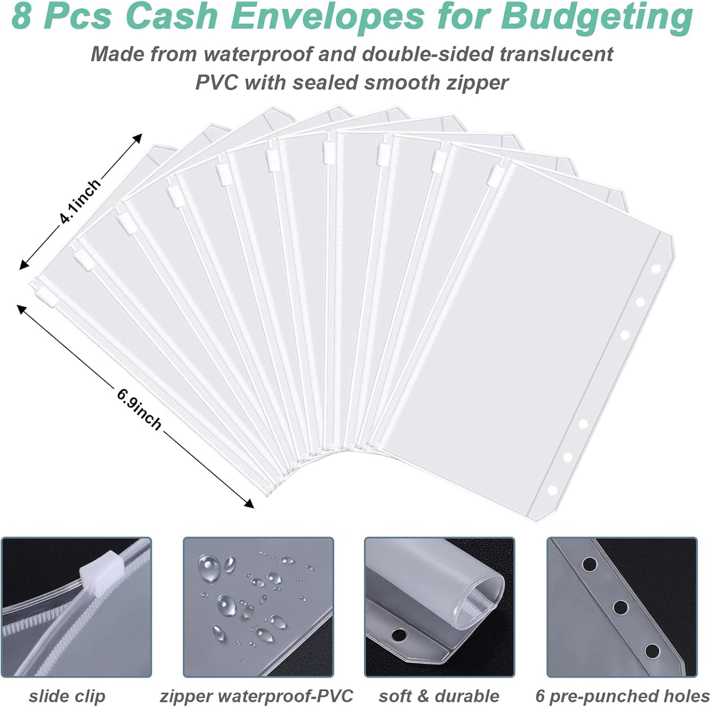 Rnivvi Budget Binder with Zipper Envelopes, A6 Money Saving Binder Cash Envelopes for Budgeting, PU Leather Planner Money Organizer for Cash Stuffing Planning, Cute System Wallet for Women Men, Pink