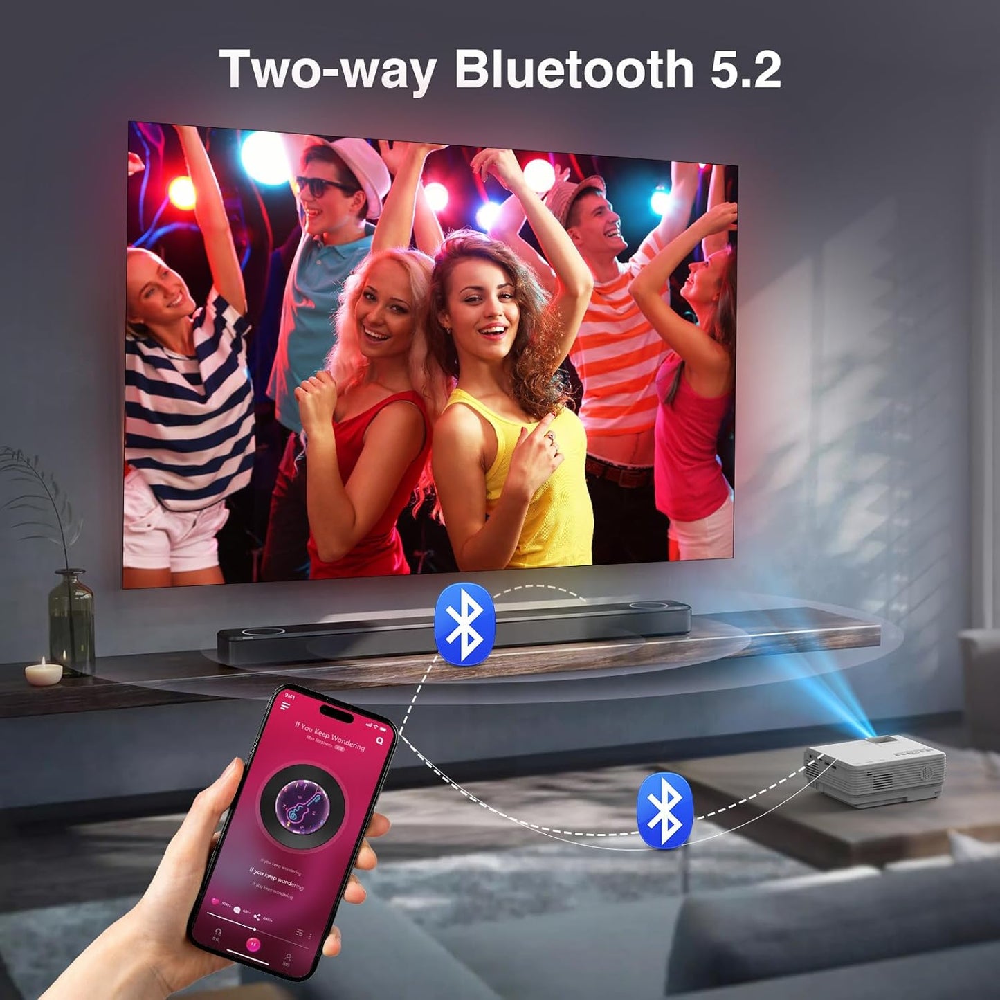 【Netflix-Officially-Licensed】PANSEBA Smart Mini Projector with 1080P HD, 5G WiFi & 2 Way Bluetooth, Portable Outdoor Movie Projector for Phone/Laptop/Games