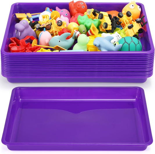 Maitys 15 Pcs Flat Plastic Trays 16.1 x 11.8'' Sensory Storage Paper Tray Stackable Classroom Bins for Office Home Organizer Crafts Supplies(Purple)
